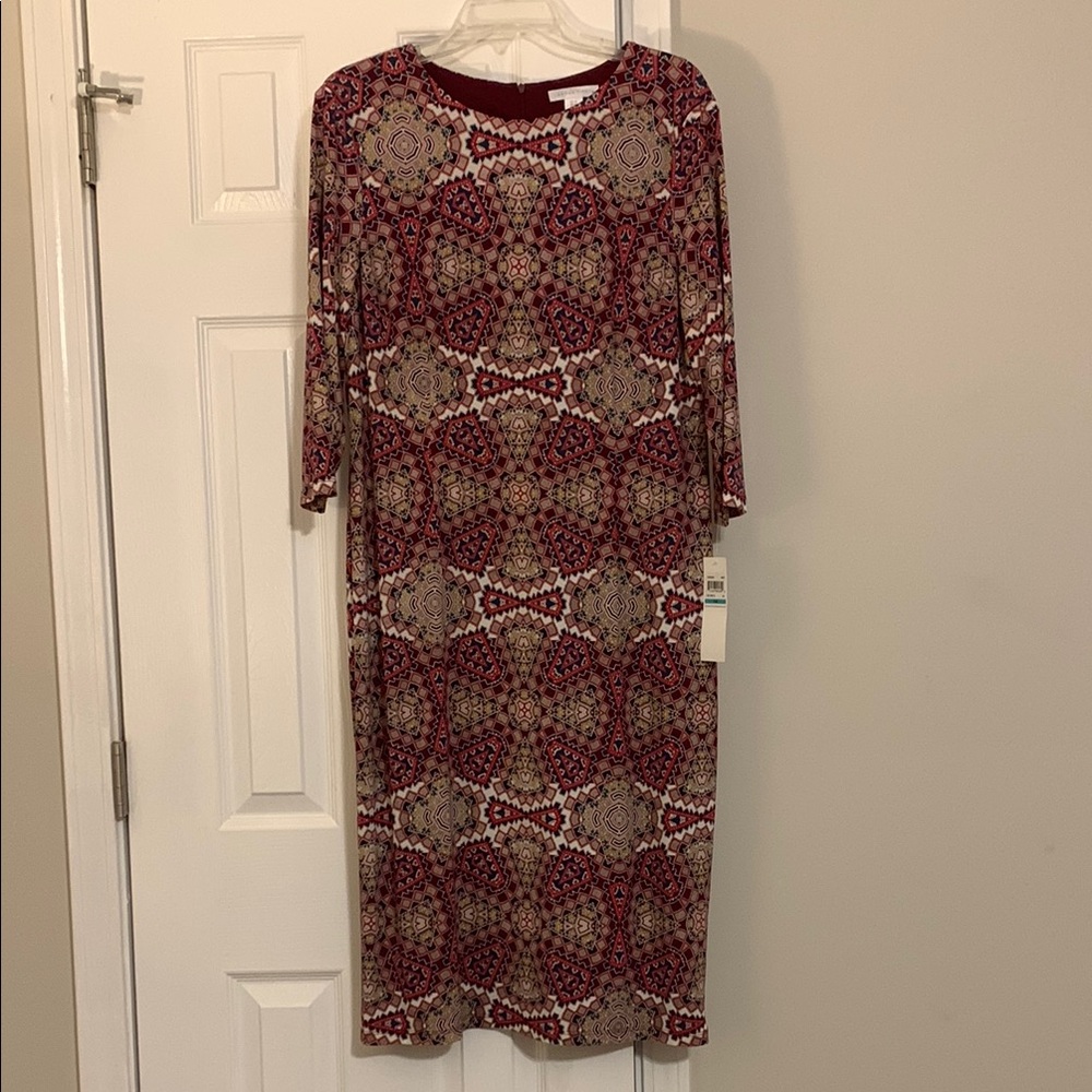 London Times Red Midi Sheath Dress 3/4 Sleeve